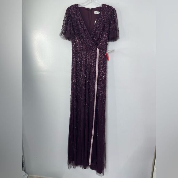 Mac Duggal 35109 Size 2 Surplice Bodice Leafy Embellished Flutter Sleeves Gown - Picture 2 of 8